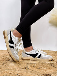 Gola Women's Hawk Sneakers in White, Black, and Gold with Leather, Suede, and Mesh Finish