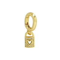 Gold Heart Lock Charm with cubic zirconia accents, crafted from 18k gold-plated brass with an interchangeable clasp, perfect for realtors and home designers at Bmaes Boutique.