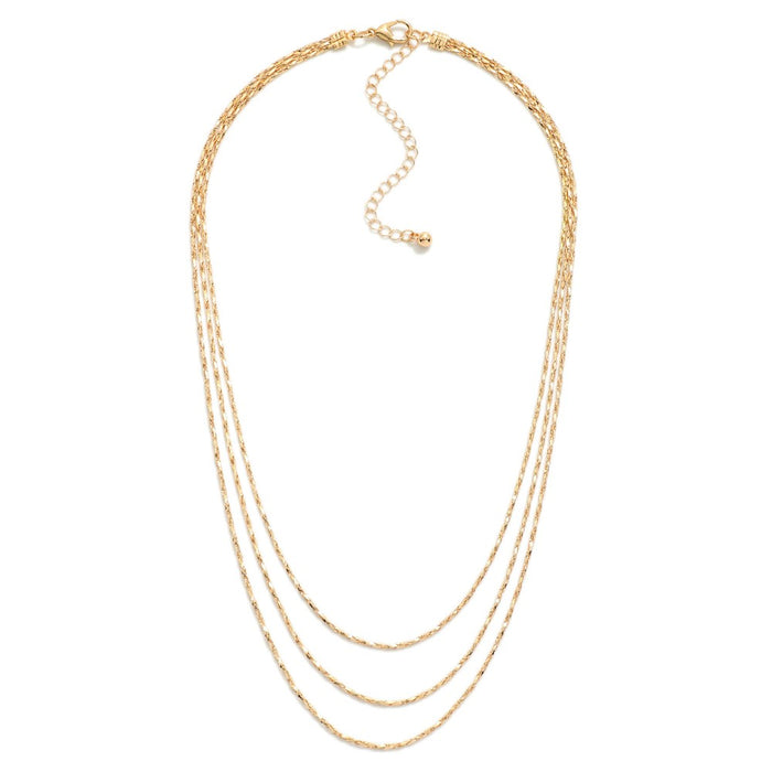 Layered Twisted Box Chain Link Gold Metal Necklace