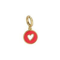 Hot Pink Circle Cutout Heart Charm with interchangeable clasp in 18k gold-plated brass, perfect for customizing necklaces and gifting, available at Bmaes Boutique.