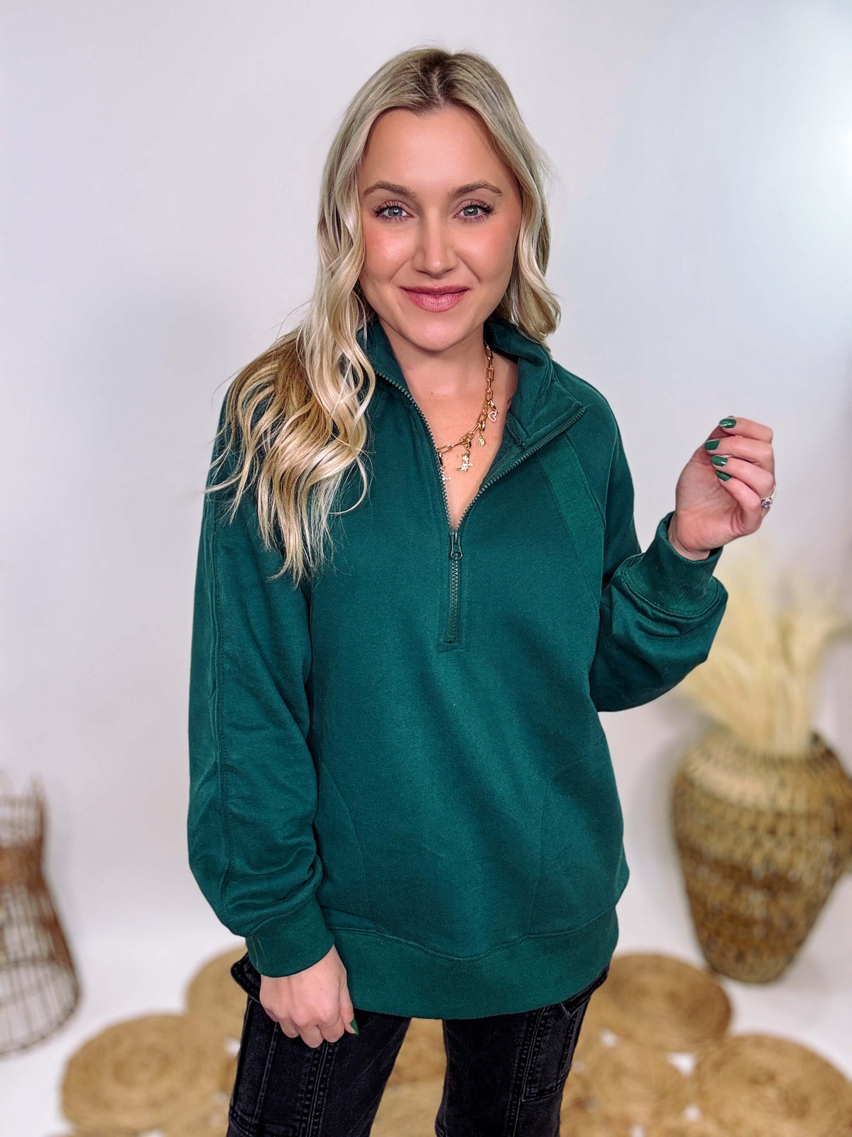 Hunter Green Quarter Zip Pullover