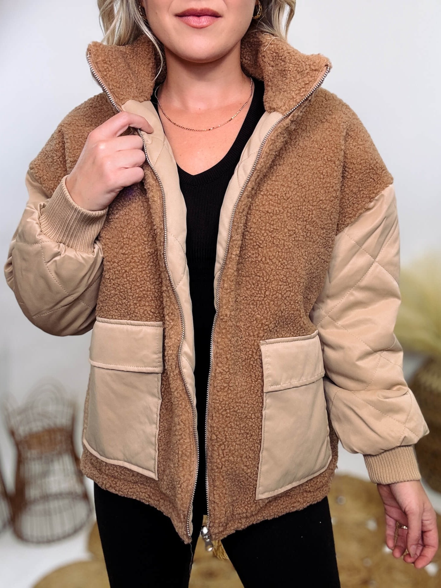 Young Fabulous & Broke Brown Earhart Sherpa Puffer 2024 Medium Quilted Bomber Jacket