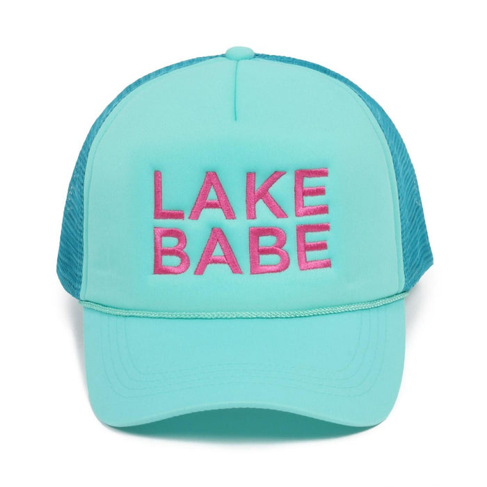 "LAKE BABE" Trucker Baseball Cap Turquoise with Pink Lettering Mesh Trucker Hat One Size Fits Most Adjustable Snapnack Closure 100% Polyester for Lightweight Comfort