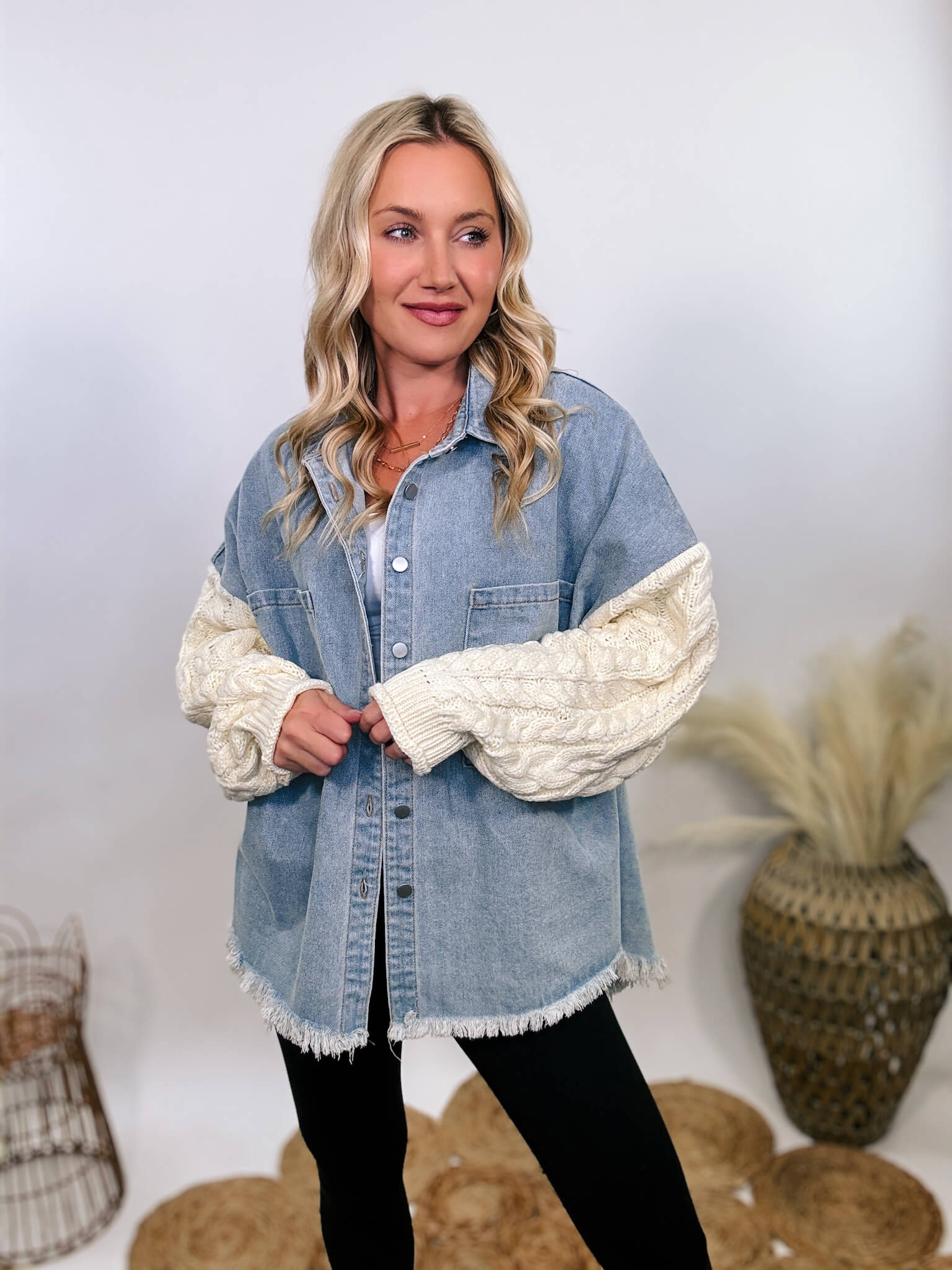 Denim jacket with shops sweater