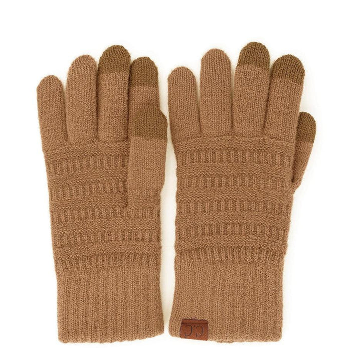 Nude brown ribbed knit smart touch gloves, touchscreen compatible