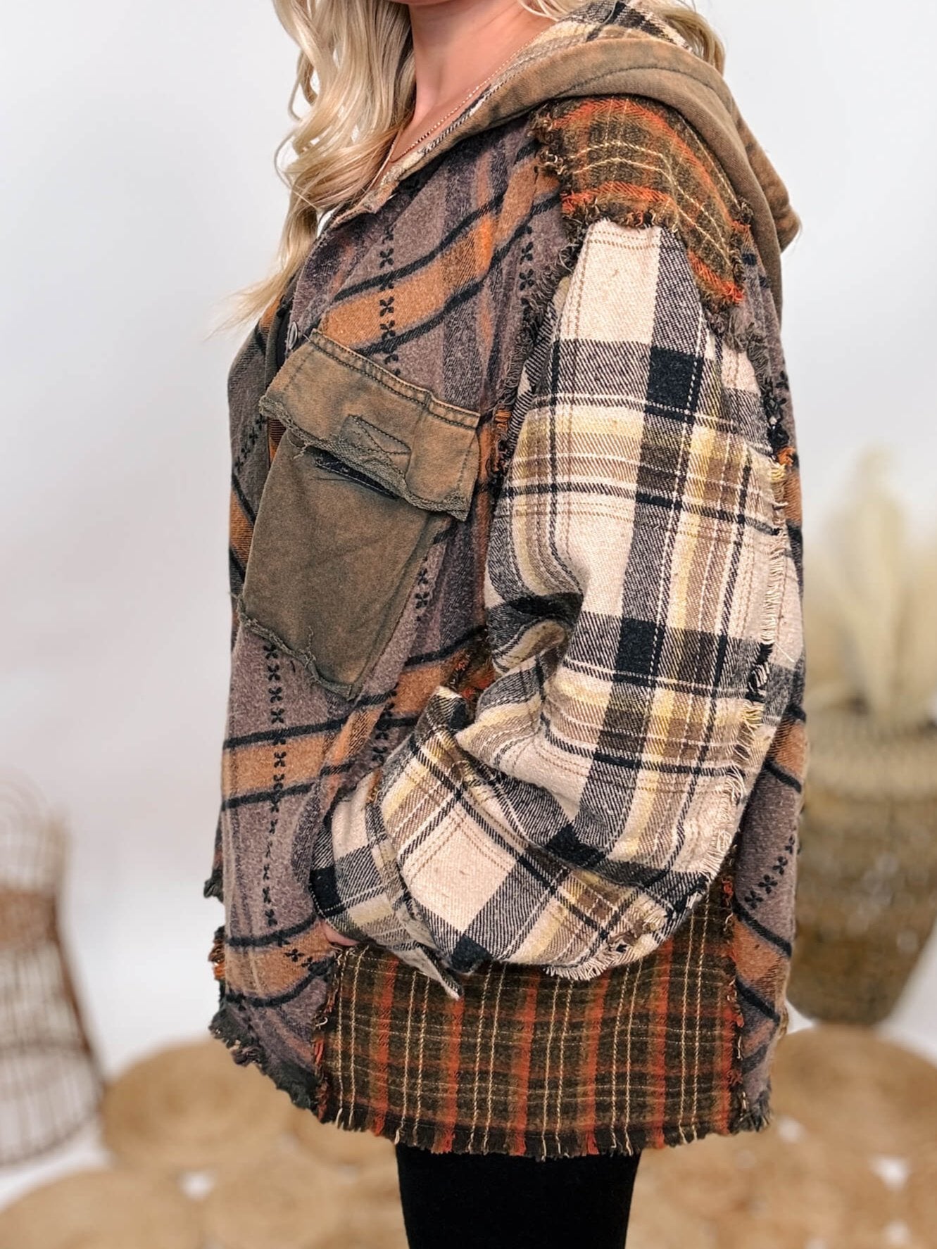 Oil & Hali Oversized Mineral Washed Gauze Plaid newest Thermal Hood Jacket S/M/L Red