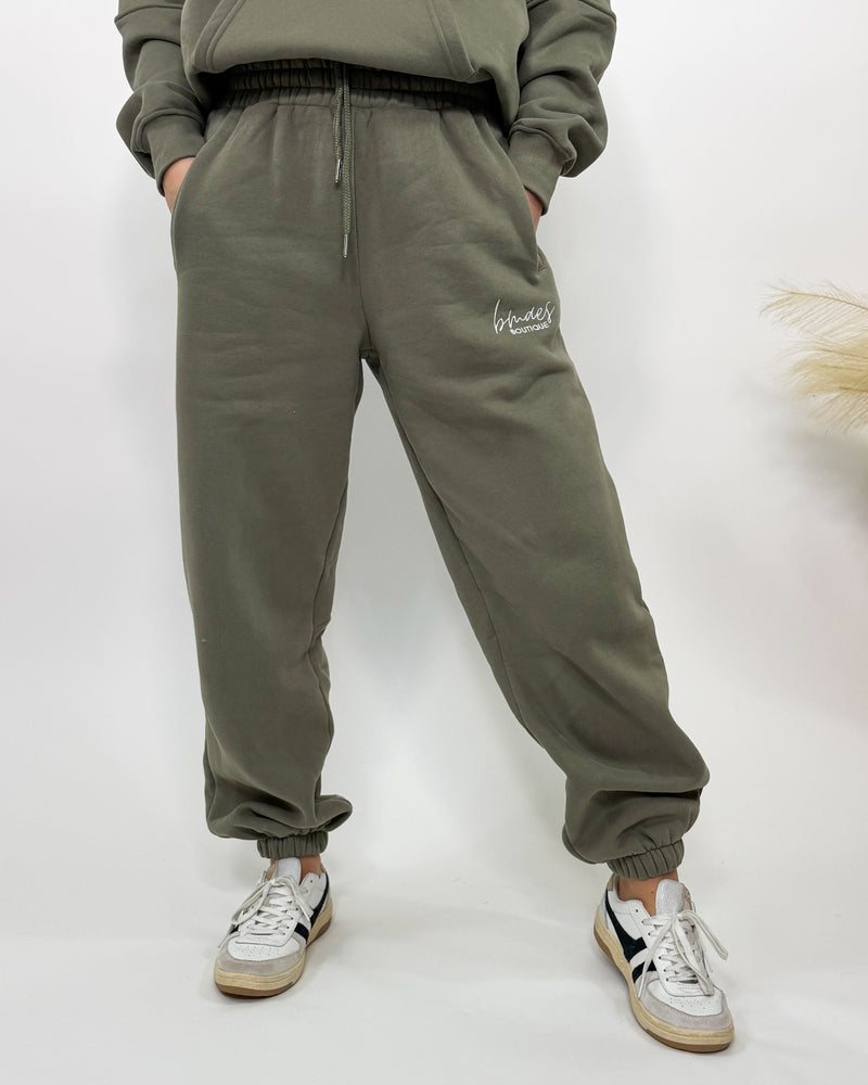 Olive Green Fleece-Lined Luxury Lounge Bmaes Joggers with Pockets