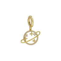 Planet and Stars Charm with cubic zirconia accents and interchangeable clasp, crafted in 18k gold-plated brass, perfect for necklaces, shoelaces, and gifting at Bmaes Boutique.