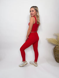 Rae Mode Red ribbed square neck padded tank top cropped fit, perfect for yoga, workouts, running errands, and lounging.