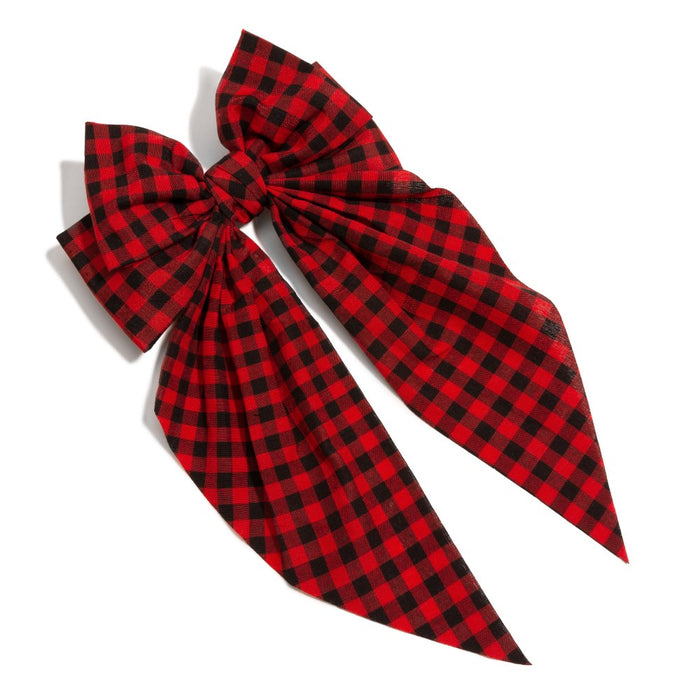 Red and Black Gingham Checkered Plaid Oversized Clip-in Hair Bow
