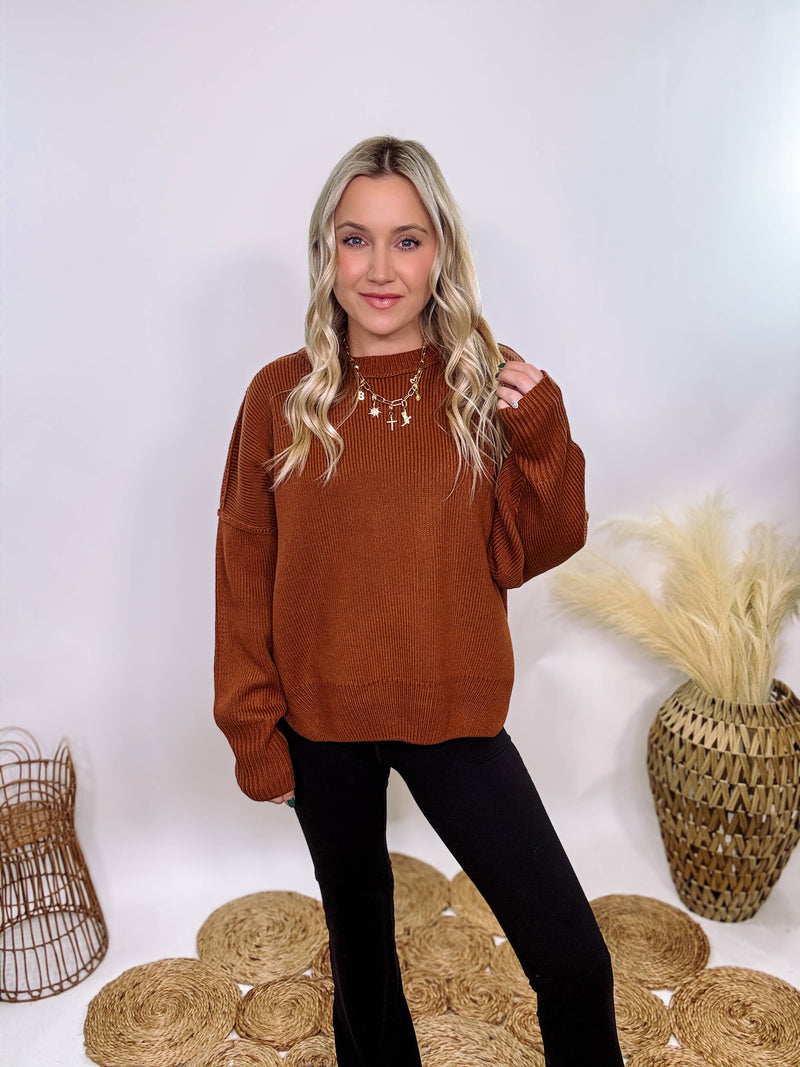 Rust Oversized Long Sleeve Sweater