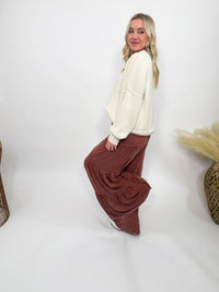 Rusty Brick Acid Washed Tiered Flared Wide Leg Boho Pants