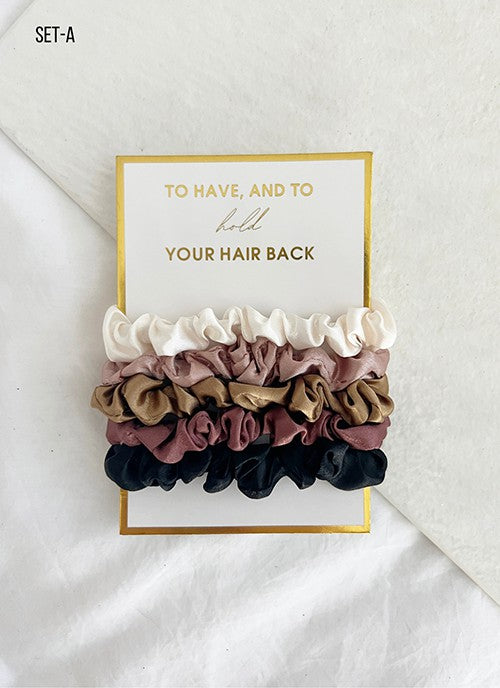 Set of 5 Satin-Like Thin Scrunchies