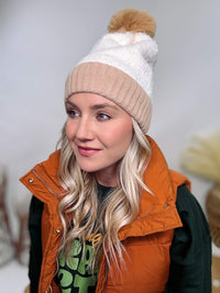 taupe sherpa lined beanie 