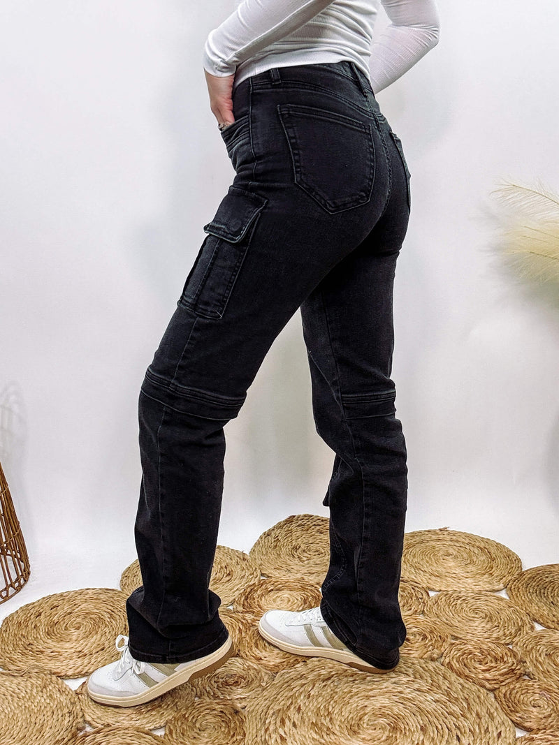 Vintage Black Cargo Straight Leg Tracey Hidden Jeans