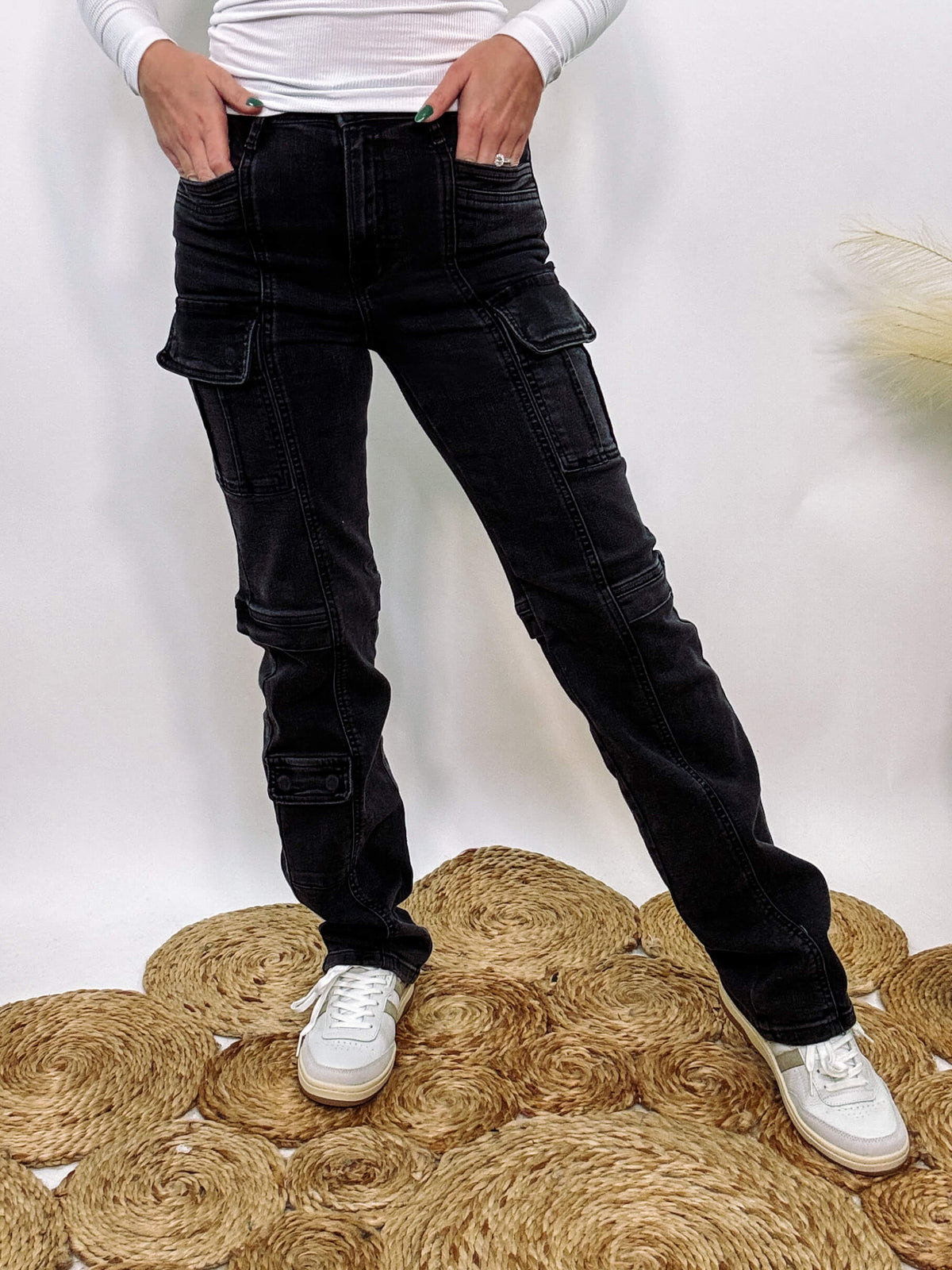 Vintage Black Cargo Straight Leg Tracey Hidden Jeans