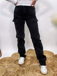 Vintage Black Cargo Straight Leg Tracey Hidden Jeans