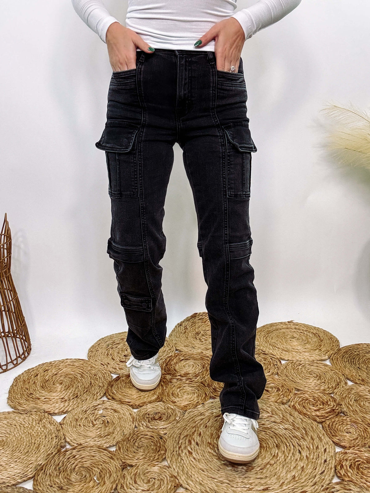 Vintage Black Cargo Straight Leg Tracey Hidden Jeans